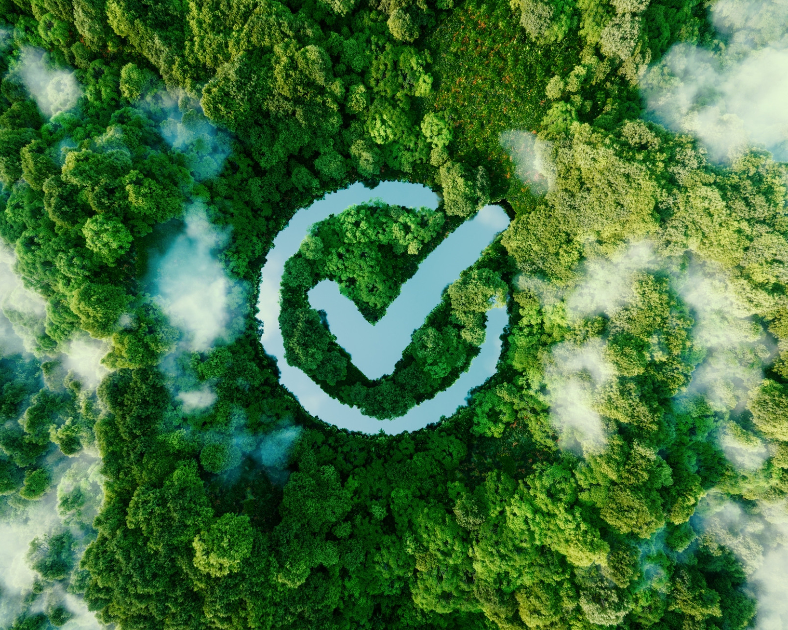 icon-goal-fulfilled-form-clear-pond-middle-lush-forest-3d-rendering